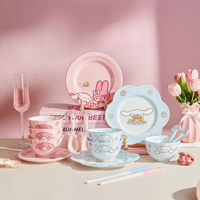 

Cute My Melody Ceramic tableware gift box set.high-appearancelevel bowl and plate set Cute children's tableware Adult tableware