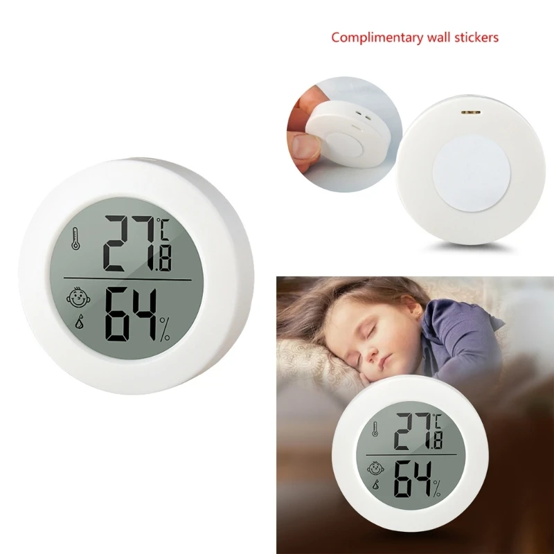 Mini Hygrometer Thermometer Digital LCD Monitors Indoor Room Round Humidity Temp