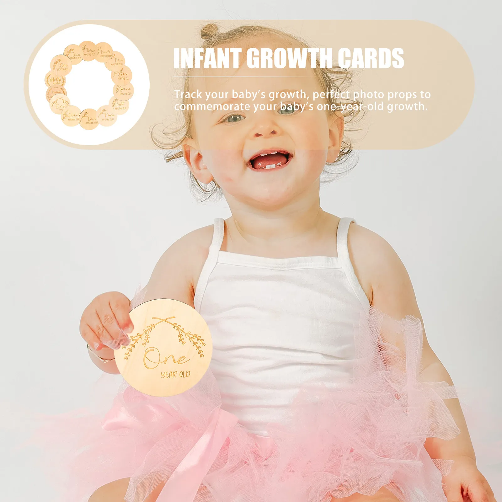 14Pcs Wooden Monthly Milestone Cards for Babies Natural Trackers Newborn Photography Props Infant