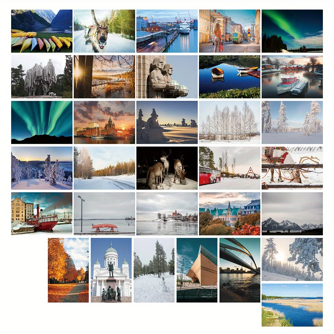 conjunto-de-32-postais-com-tema-de-paisagens-finlandesas-incluindo-cenarios-de-inverno-com-aurora-boreal-adequado-para-lembrancas-de-viagens-nordicas