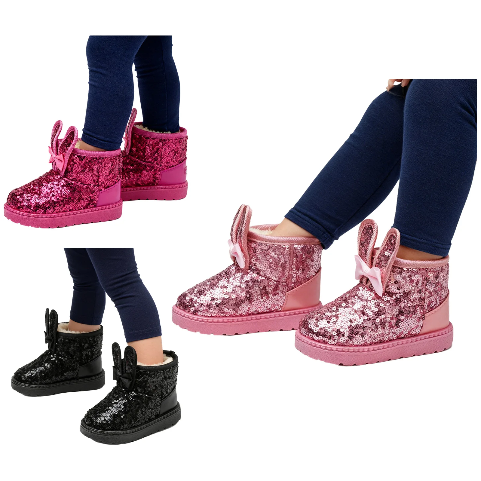 طفل رضيع الفتيات الشتاء البريق الترتر الثلوج الأحذية الدافئة الصوف مبطن الجوارب في الهواء الطلق عدم الانزلاق باطن لطيف القوس آذان أرنب الأحذية #6