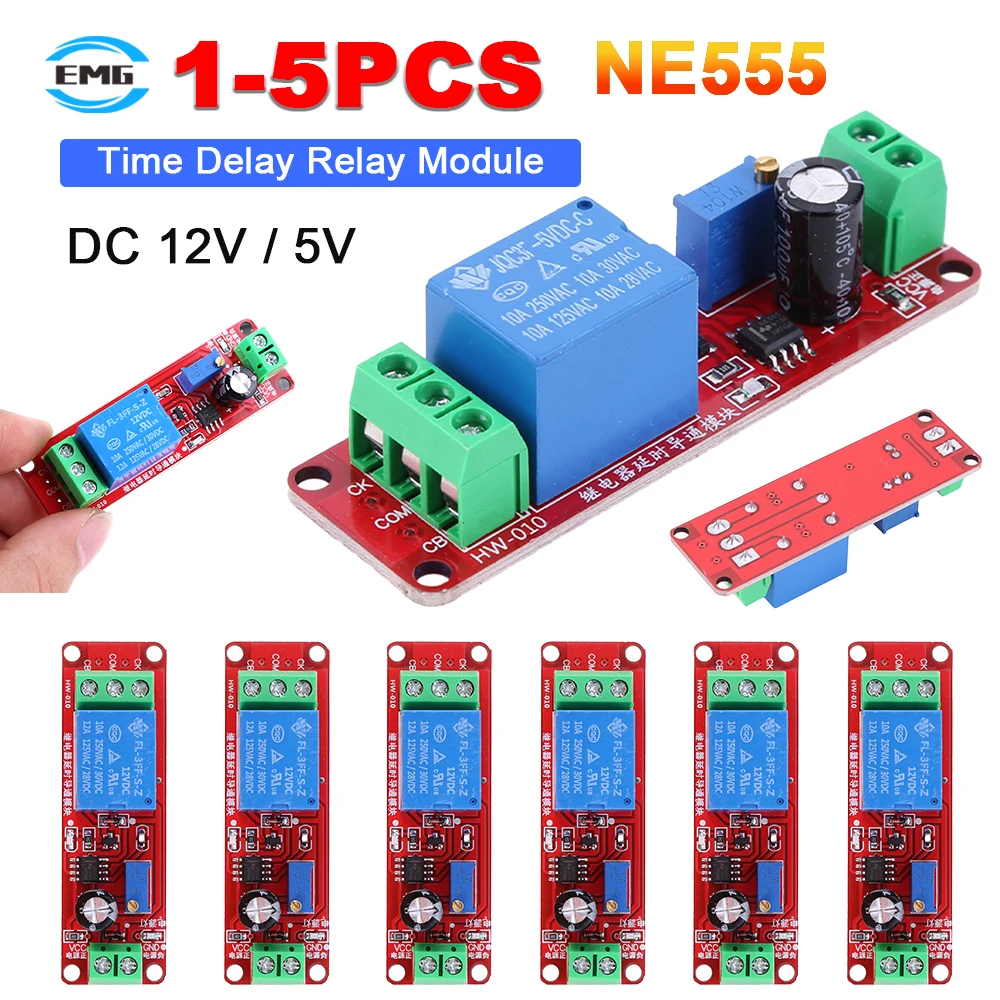 1-5pc NE555 Delay Timer Relay Switch Module 0~10S Car Start Delay Switch Board 5/12V Pulse Generation Duty Cycle Electronic Part