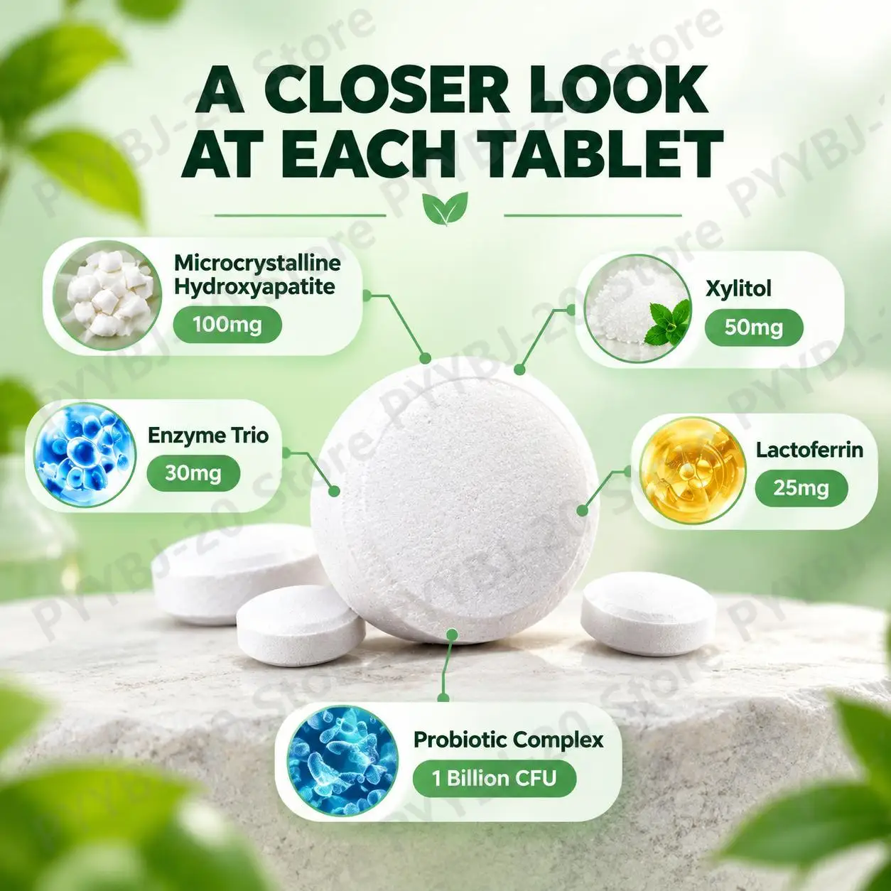 Docteat Oral Defence Chewable Tablets with Microcrystalline Hydroxyapatite and Xylitol, Enamel & Oral Flora Balance, 60 Pills - view 3