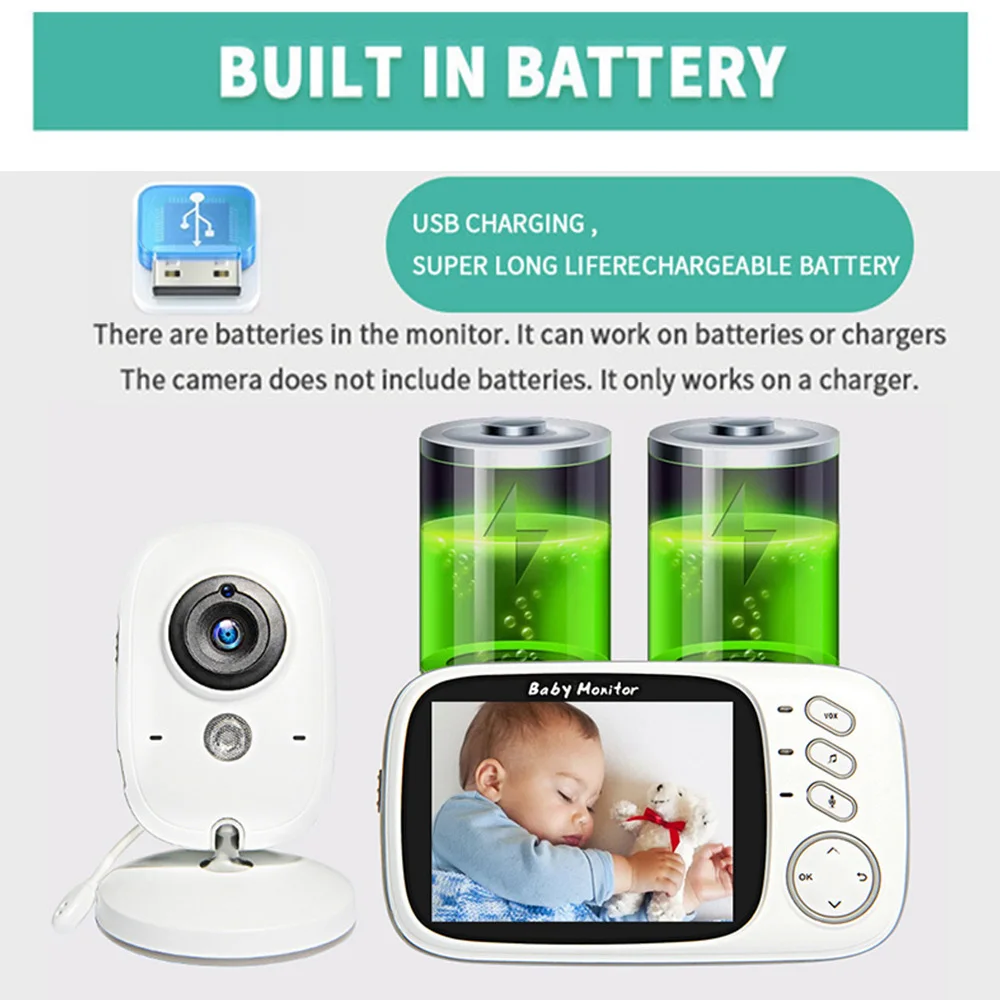 3.5Inch Wireless Video Baby Monitor With Lullabies Auto Night Vision Two-Way Intercom Temperature Monitoring Surveillance Camera