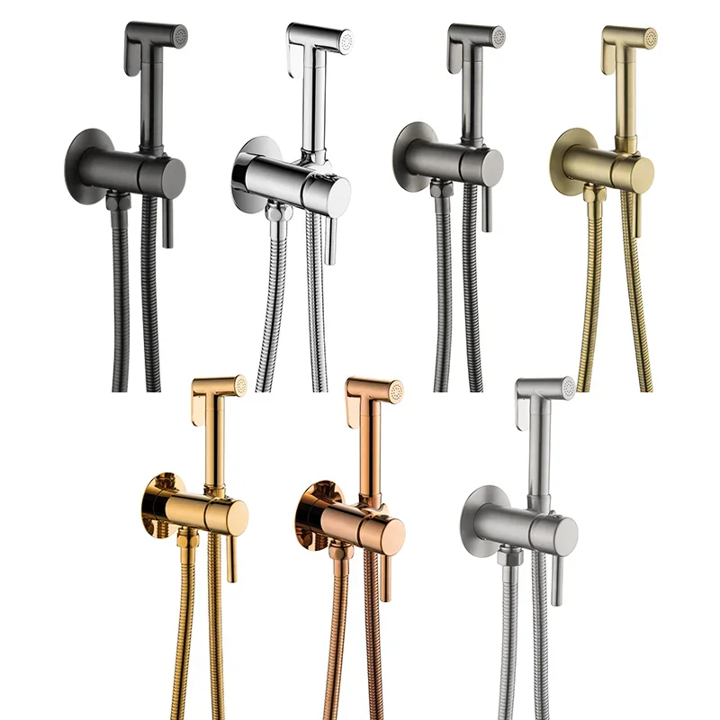 Brass Bidet Sprayer Faucet Bathroom Mixer Wall Mounted Hot And Cold Water With Hose Smesiteli Brushed Gold Brass Hand-held