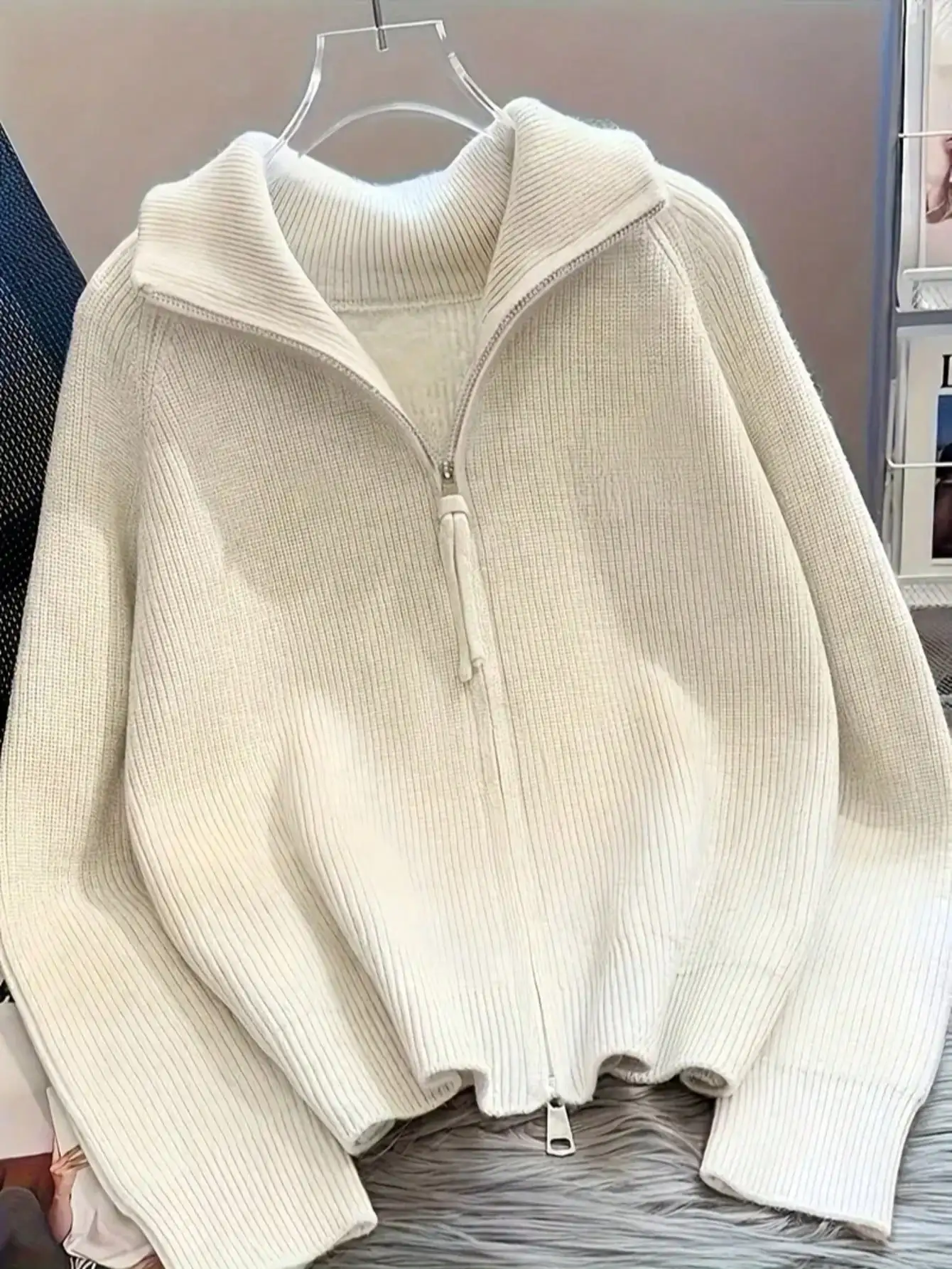 

Женский кардиган на молнии в рубчик, мягкая повседневная куртка с длинными рукавами для осени и зимы