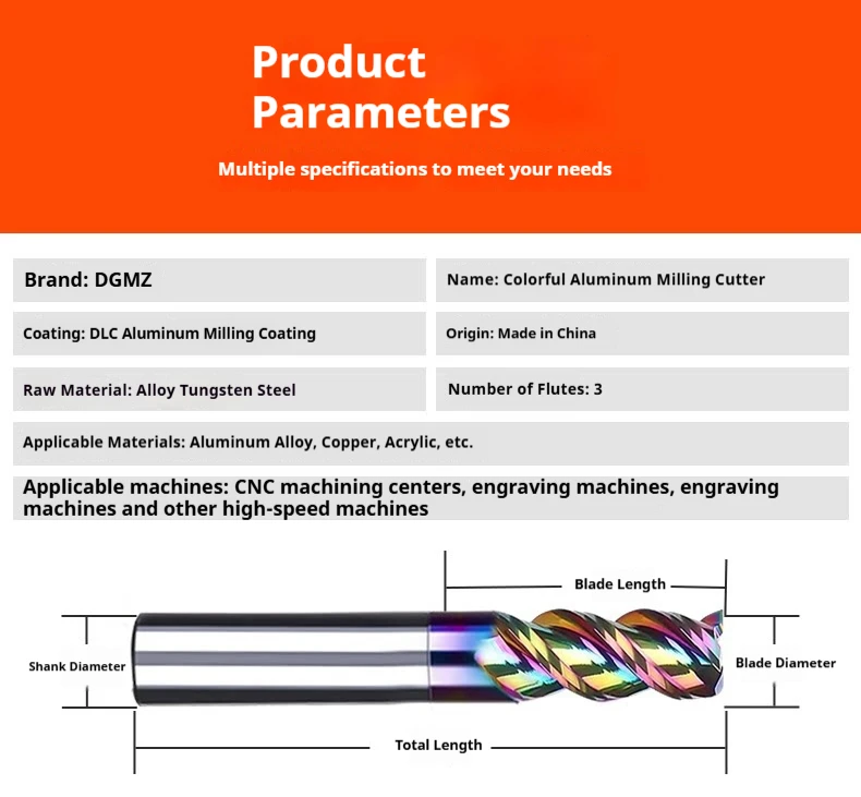 Farbiger Hochglanz-Aluminiumlegierungs-Wolframstahl-Fräser mit D4 D10 D20 3 Schneiden für Luftfahrt-Aluminium U-förmige Nut – Detail 7