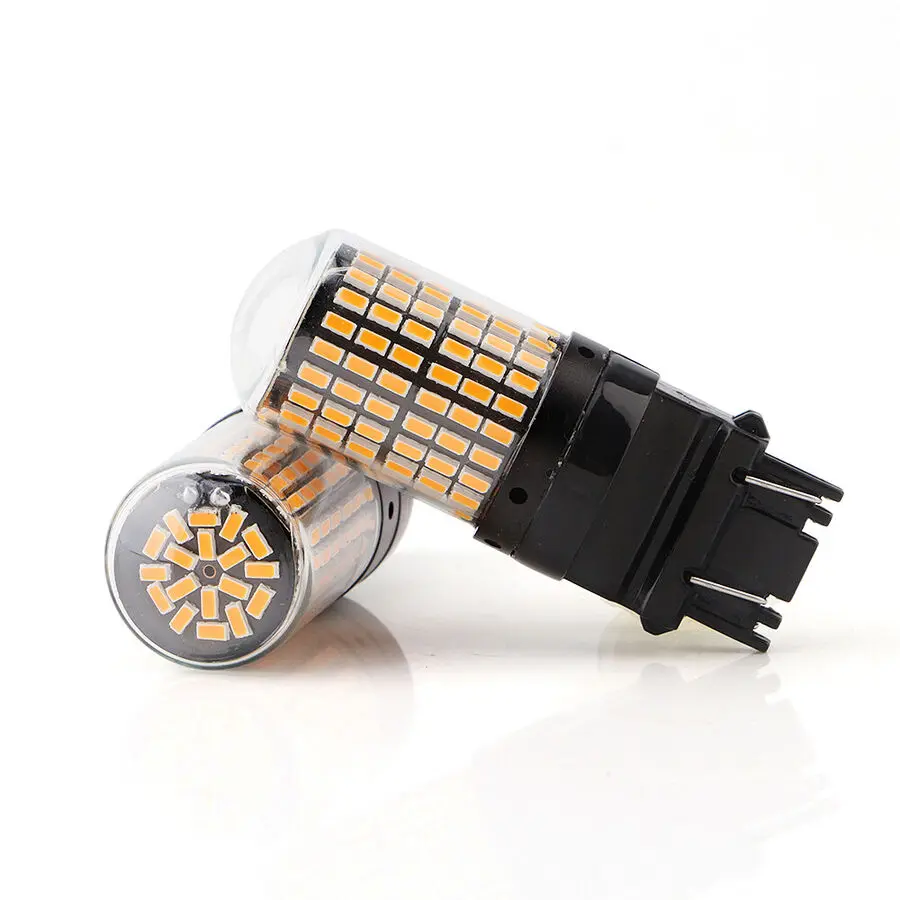 2 Buah Amber T25 3157 LED Canbus 3014 144SMD Bebas Kesalahan Lampu Rem Mobil Tidak Ada Hyper