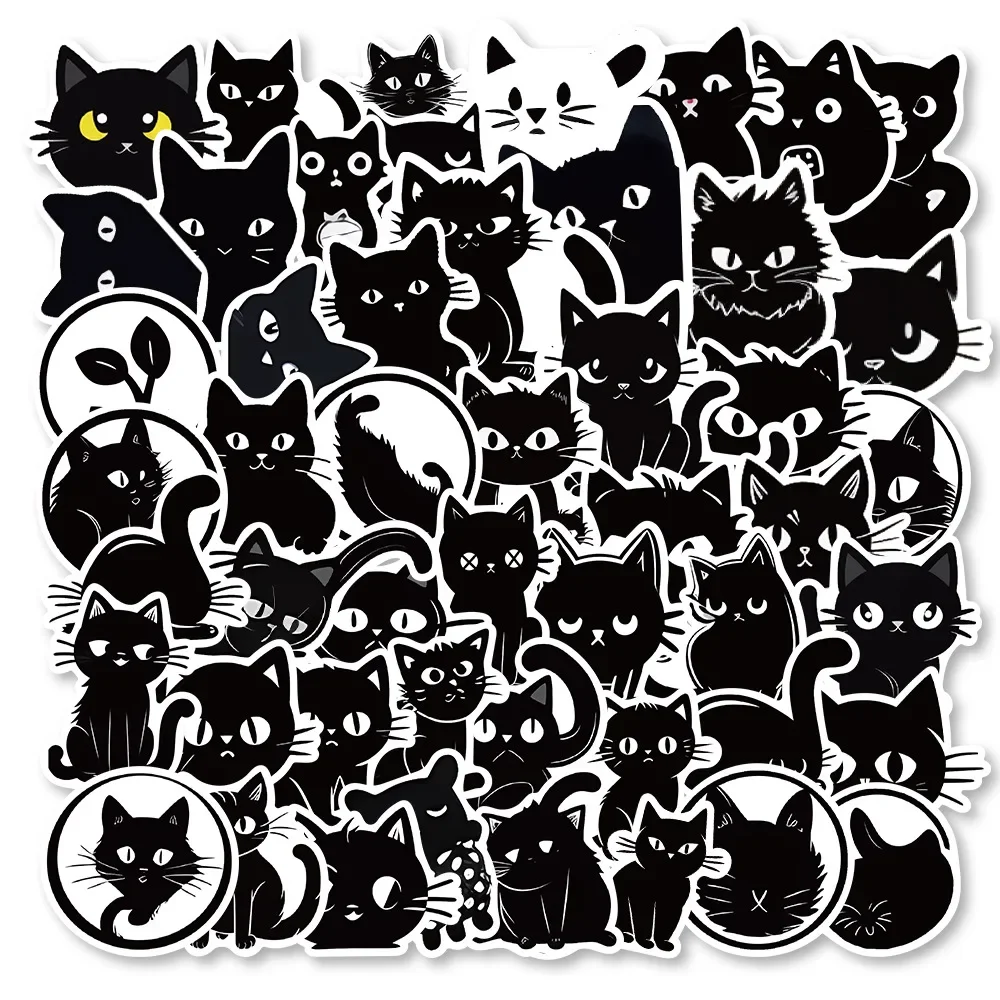 10/30/50PCS Popular Cartoon Black Cat Sticker Pack Skateboard Guitar Decoration DIY Laptop Water Cup  Graffiti  Decal  Wholesale