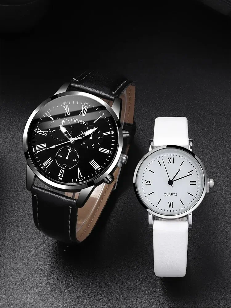 Personalized and Creative Quartz Watch for Men and Women, Couple Belt, Paired with Love Pendant, Blos Necklace 4 Pieces