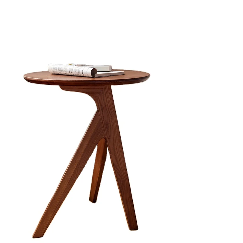 Tabouret d'Appoint en Bois Naturel, Petite Table Basse Ronde