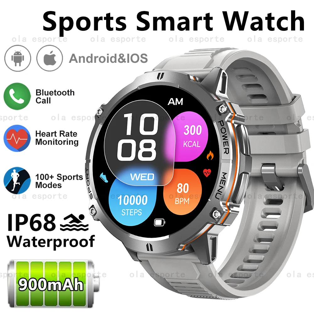 

Новые мужские умные часы с AMOLED-экраном, Bluetooth-монитор здоровья, умные часы IP68, водонепроницаемые, несколько спортивных режимов, спортивные часы
