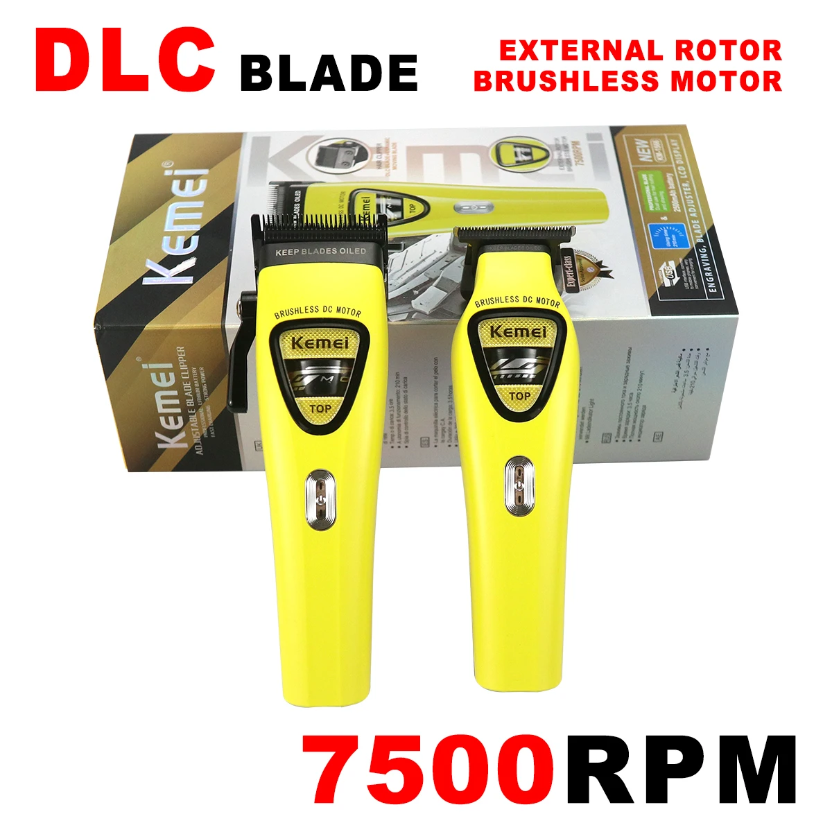 Kemei KM-1566 KM-1567 Professional Barber Cutting Machines Kit DLC Blade External Rotor Brushless Motor Hair Clipper for Man