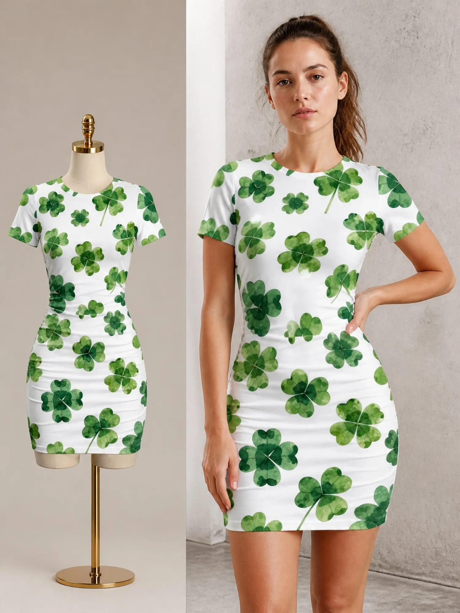 Damen Kurzarm Bodycon Minikleid, schmal geschnitten, Rundhalsausschnitt, Blumenmuster, lässig, Sommer, Party, süß, trendig, schmeichelhaftes Party-Sommerkleid – Detail 10