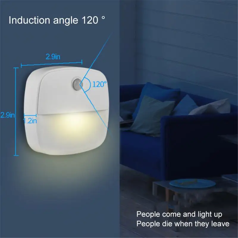 LED Motion Sensor Night Light With Batteries Powered Wireless Sensor Energy Saving Room Under Cabinet Light Body Induction Lamp