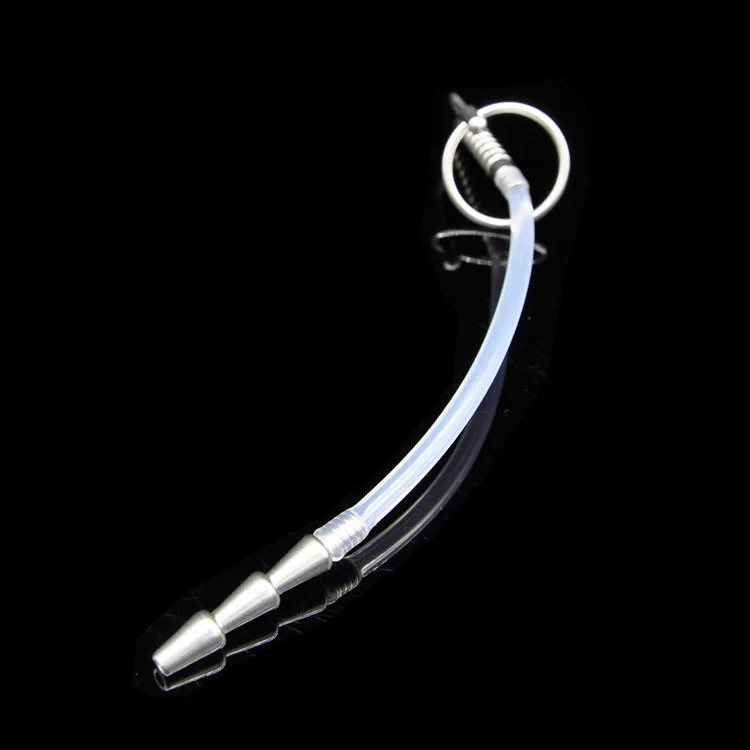 Male Urethral Penis Plug Stainless Steel Silicone Dilator Urethra Sounds Stimulator Thru Hole Stretching Adult Restraint SM Men