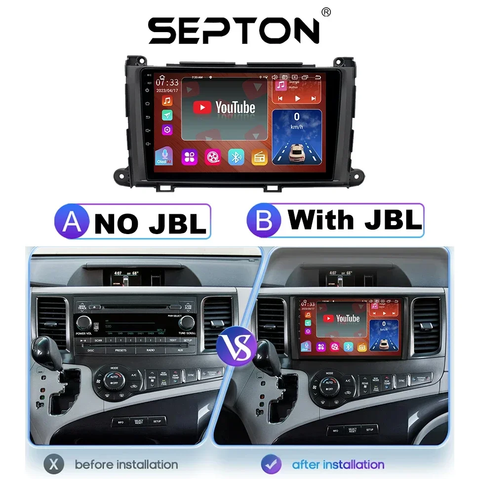 SEPTON 8+128G Android 12 Car Radio For Toyota Sienna XL30 2011-2014 Car 2Din GPS Carplay Auto Radio 4G Net 8core WIFI Multimídia