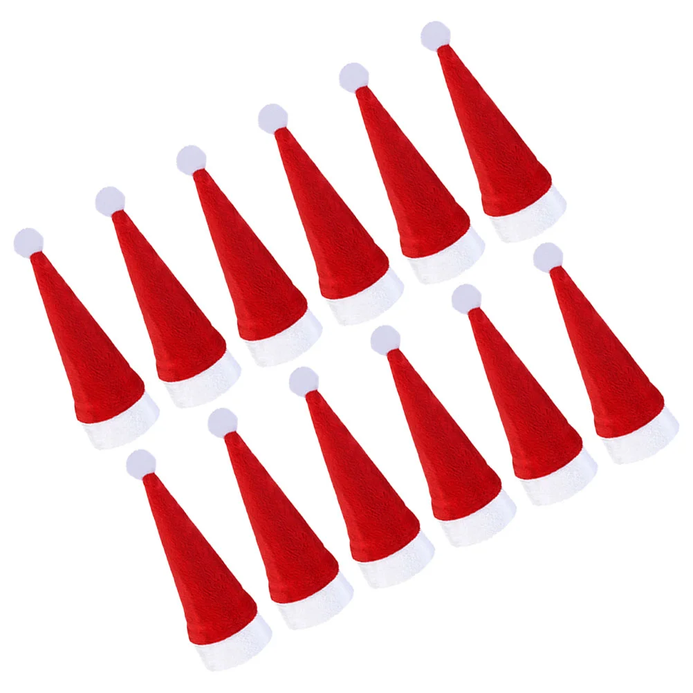 12 Pcs Mini Santa Hat Claus Christmas Xmas Bottles Cover Ornaments Baby Centerpieces Brushed Cloth Hats Lollipop Red Top