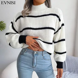 EVNISI Casual donna maglione con collo a lupetto manica a lanterna Pullover lavorato a maglia solido sciolto autunno inverno manica lunga ufficio donna maglioni