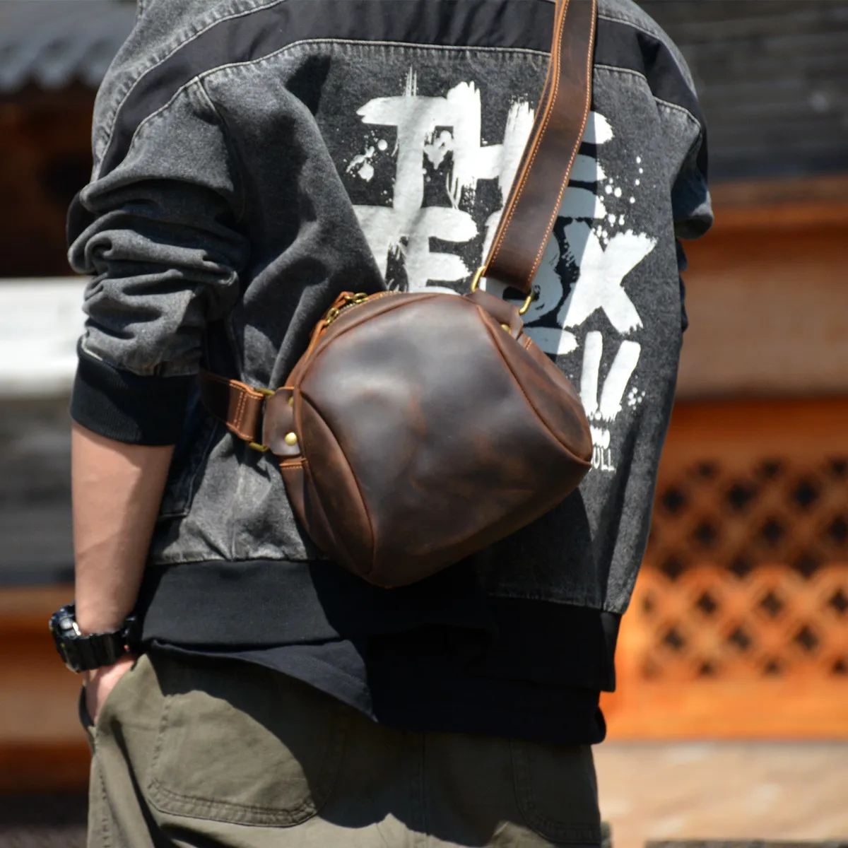 

Мужская маленькая сумка через плечо из натуральной кожи ручной работы для улицы, спортивная роскошная мотоциклетная сумка через плечо из воловьей кожи Crazy Horse