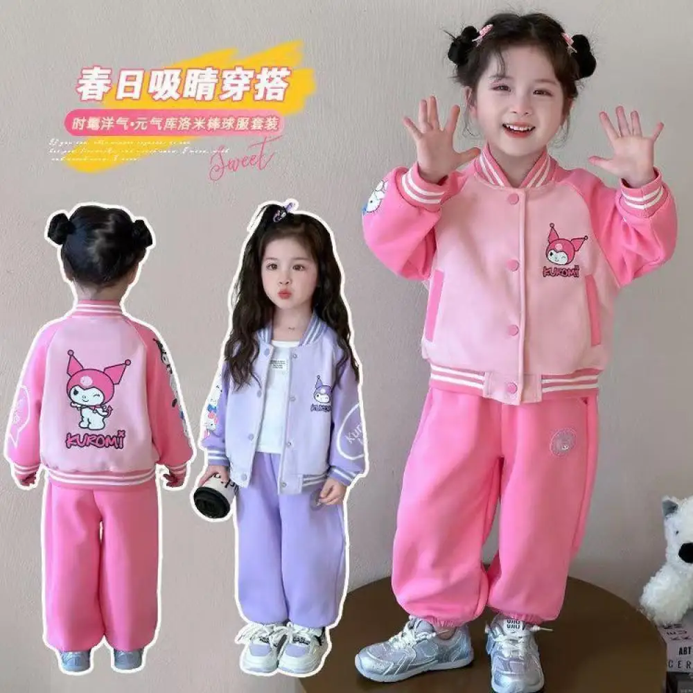 

Kuromi Kawaii Cartoon Children's Baseball Uniform Set Anime Sanrio Girl Spring Autumn Cute Leisure Motion Fashion New Model 2025