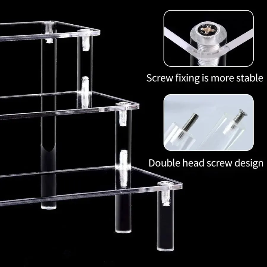 3 Tier Acrylic Storage Rack Display Stand Durable Display Rack for Cupcake Doll Transparent Trapezoidal Blind Box Storage Shelf