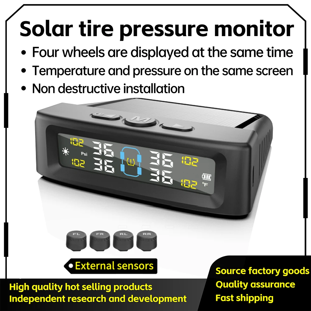 Tire pressure monitoring automatic safety alarm system solar tire temperature monitoring truck RV TPMS 4 sensor