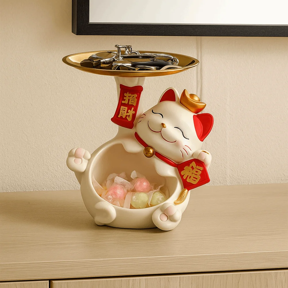 الراتنج صينية دخول مفتاح تخزين الحلي نموذج تمثال قطة الحظ مفتاح صينية تخزين القط الشكل الحرف اليدوية