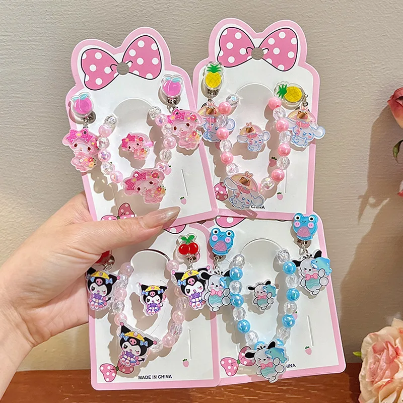 

Sanrio My Melody Bracelets Set Children's Cute Bracelet Ring Earrings Cinnamoroll Girl Cartoon Anime Girls Jewellery Accessories