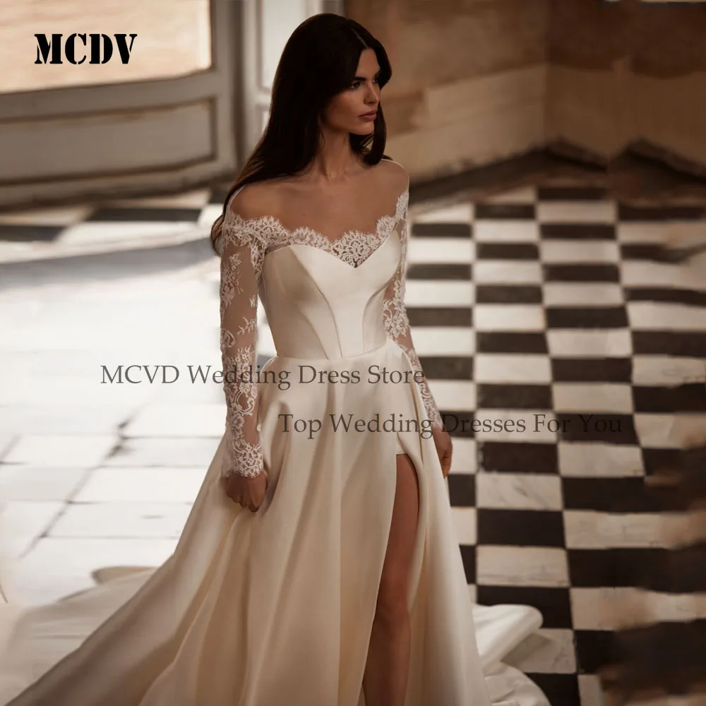 MCDV Abiti da sposa eleganti 2025 Raso di lusso A-Line Sweetheart Side Split Backless Abito da sposa Donna Robe De Mariée Personalizzato