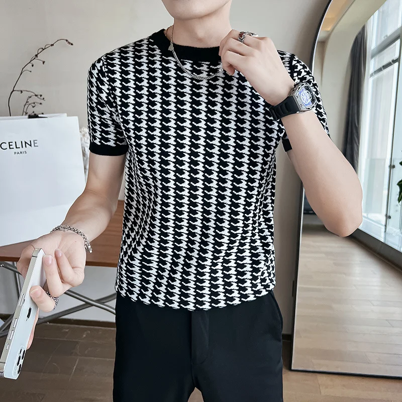 

Plus Size 3XL-S New Round Collar Short Sleeve Knitted Sweaters For Men Clothing 2023 Slim Fit Casual Pullovers Pull Homme Sale