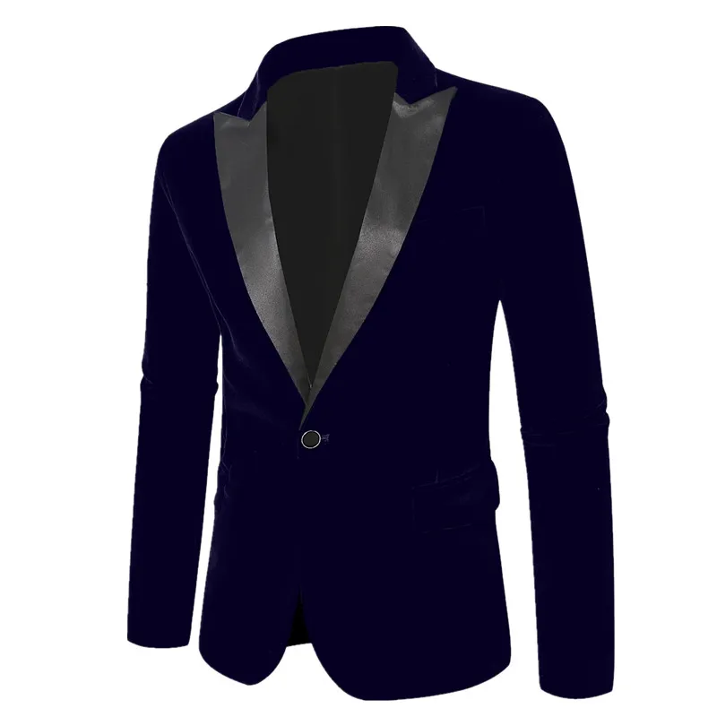 جديد رجال الأعمال ملابس رسمية لون نقي المخملية دعوى زر واحد سترة العريس المغني الزفاف الرقص فستان الحفلات الحلل معاطف