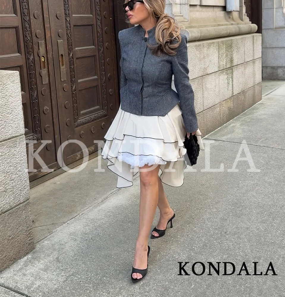 KONDALA Damen Eleganter Asymmetrischer Kurzer Rock Urlaub Freizeit 2026 Frühling Sommer Neue Mode Rock Damen Laminierter Rüschenrock – Detail 3