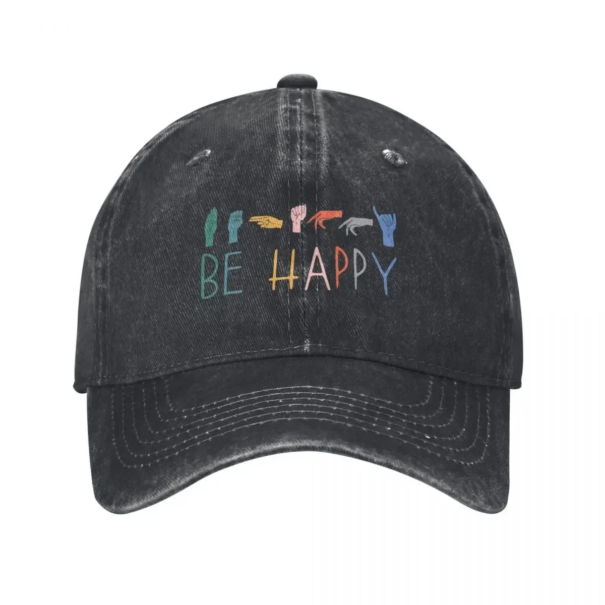 Be Happy Hand Sign Language Teachers Interpreter ASL Baseball Cap Wild Ball Hat beach hat Women's Golf Clothing Men's