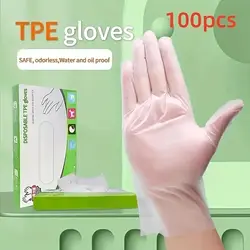 100Pcs Disposable Latex Free Gloves Disposable Transparent TPE Gloves Non-Slip Acid Work Safety Food Grade Cleaning Gloves