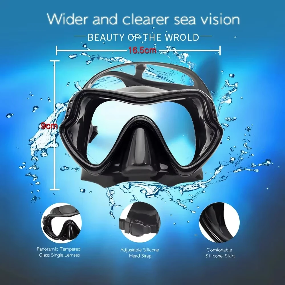 Snorkel Diving Mask Set Dry Top For Adults Tempered Glass Professional Panoramic Snorkeling Gear Swimming Training Snorkel Kit