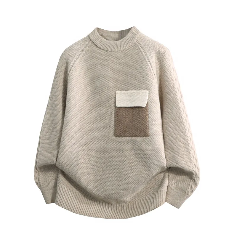 

Мужской свитер свободного кроя с круглым вырезом, вязаный, в стиле ретро, с цветными вставками, зимний, повседневный, удобный, из смесового полиэстера