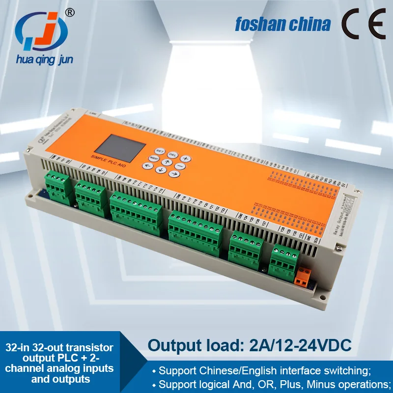

Foshan 32DI 32DO Transistor Output PLC 2AI 2AO QJ-64T-2AI2AO Analog Prorgammable Logic Controller for Inverter Converter