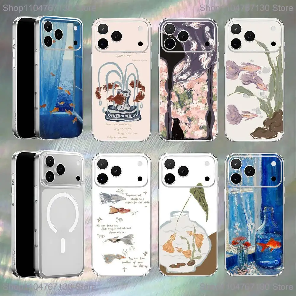

painting Dream Core Goldfish Phone Case For iPhone 17,16,15,14,13,12,11,Pro,Max,Plus,E,Air,Mini Magnetic Magsafe Frosted Clear