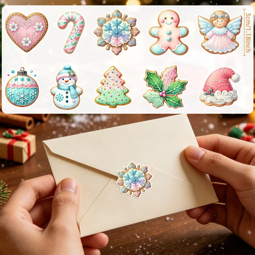 200Pcs Christmas Cookie Stickers Cute Gingerbread Man Snowflake Xmas Self‑adhesive Seal Labels for Gift Wrapping Scrapbooking