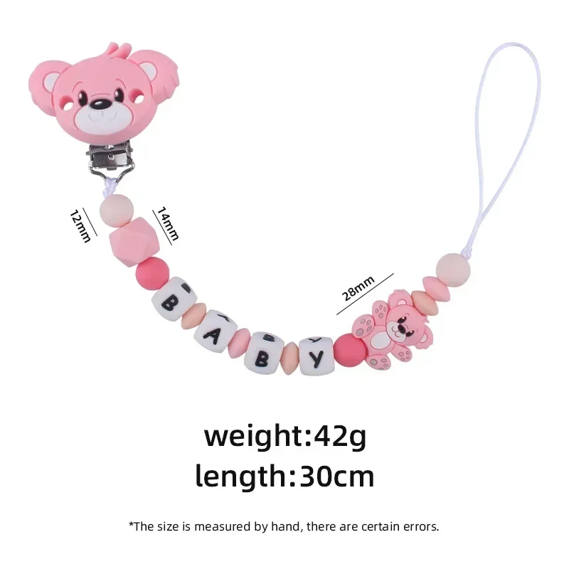 아기 맞춤형 실리콘 이름 만화 곰 신생아 액세서리 젖꼭지 체인 젖니가 남 장난감 씹는 선물 젖꼭지 더미 홀더 체인