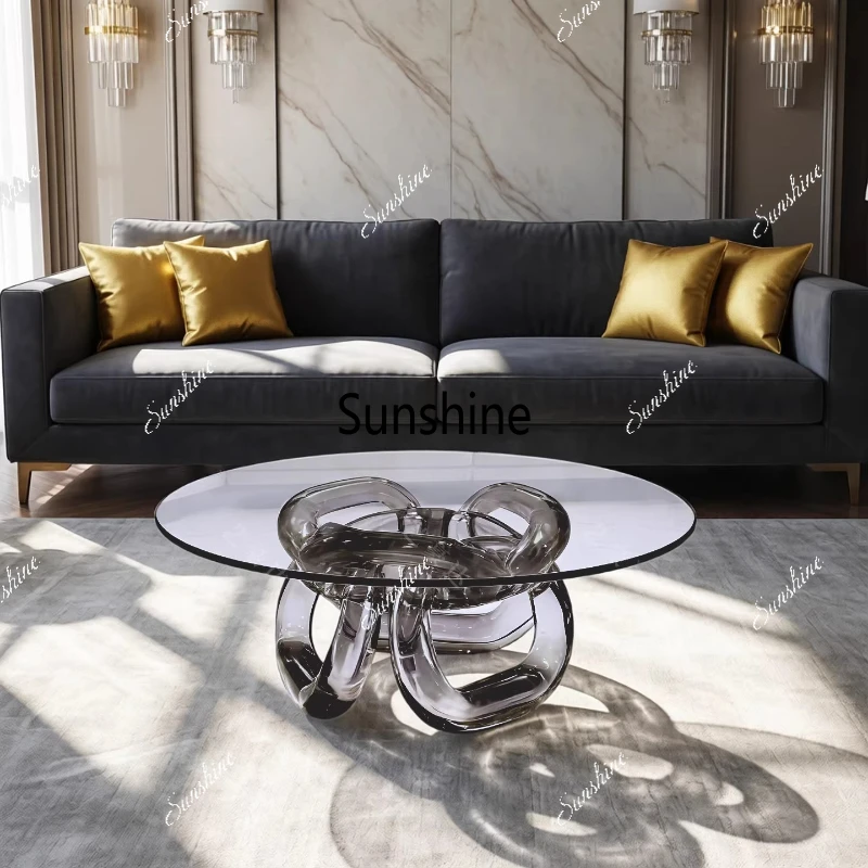

Italian living room, round transparent resin light luxury high-end crystal edge