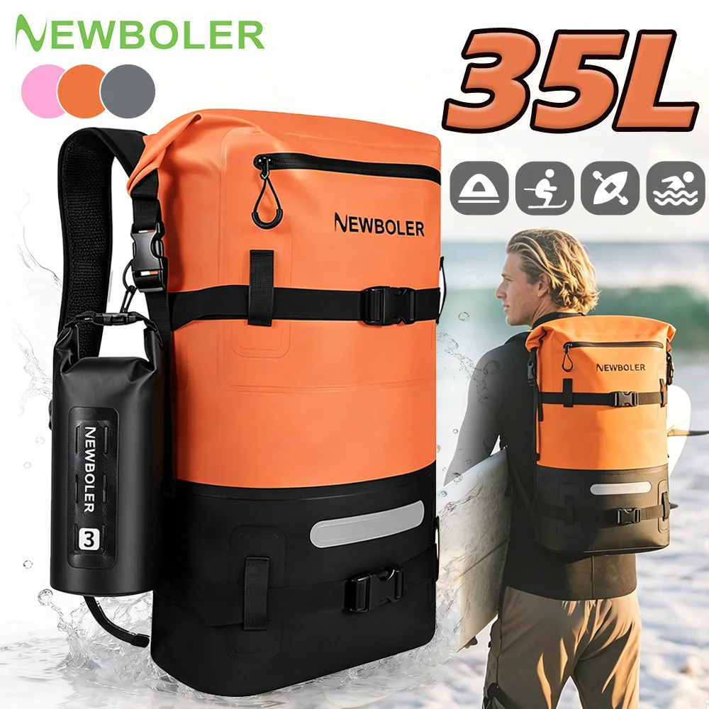 

NEWBOLER 35L PVC Waterproof Dry Bags With Wet Pocket Backpack For Kayaking Boating Swimming Outdoor Sports Bag