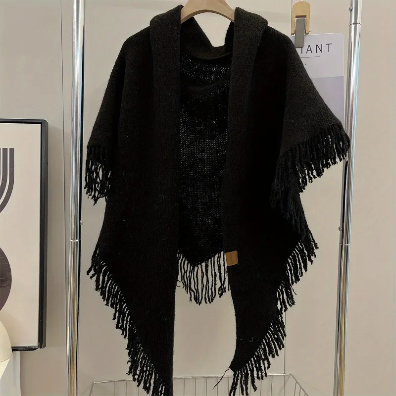 1 stücke frauen Schal Elegante Weiche Quaste Rand Großen Schal Warme Winddicht Multifunktionale Outdoor Zubehör Kälte Schutz – Detail 3
