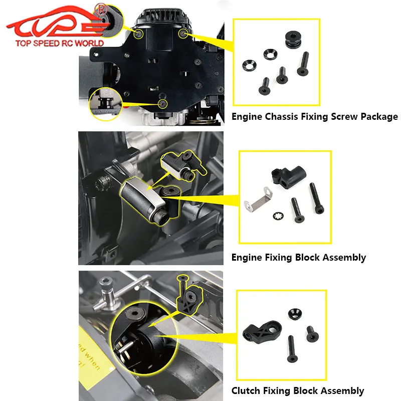 Kit de parafusos de fixação para chassi de embreagem de motor, atualização para escala 1/5, carro rc, gás hpi rofun baha rovan km baja 5b 5t 5sc, peças de caminhão buggy