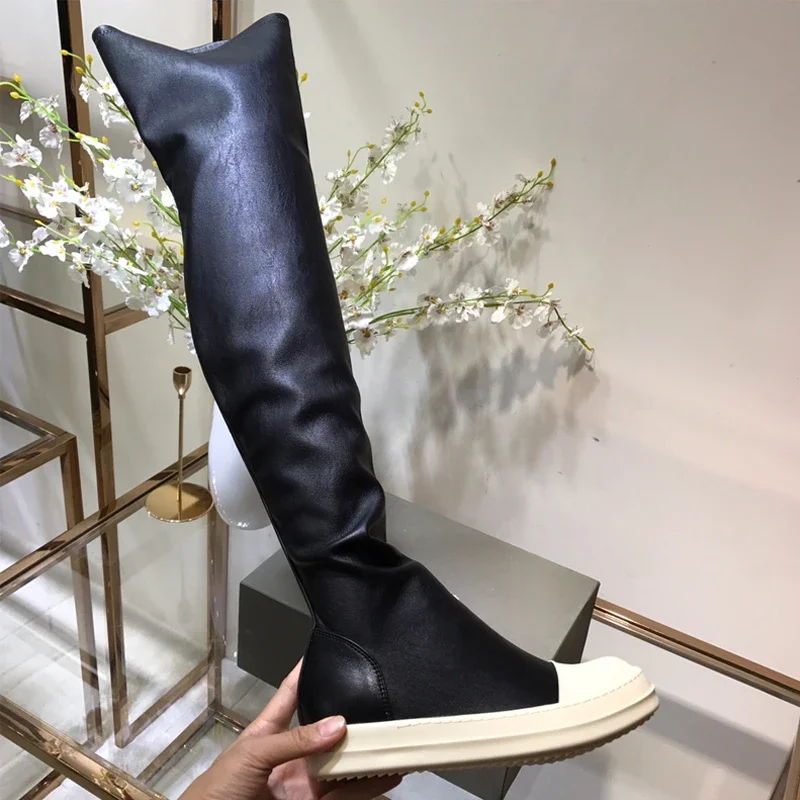 Black Slip-On Thick-Soled Over The Knee Stretch Boots Woman Winter 2026 Round Toe Internal Increase Fashion Shoes for Women