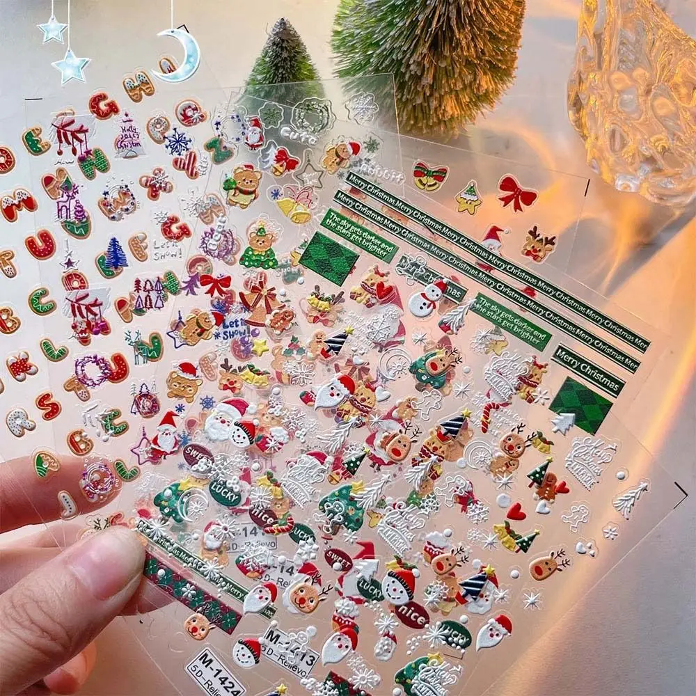 

Nail Accessories Christmas Nail Stickers Manicure Ornaments Embossed Stickers Christmas Nail Decals Snowflakes English Letters