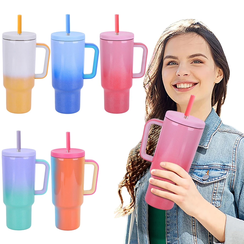 40oz Straw Double-Layer Insulated Cup Stainless Steel Sports Water Bottle Vacuum Thermal Insulated Mug for Cold Hot Beverages