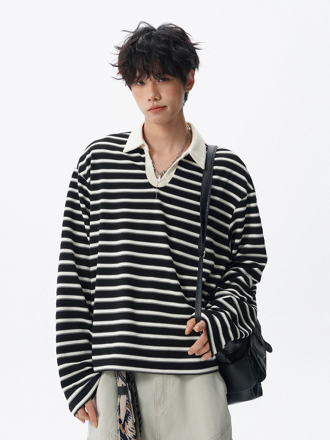 

Loose Fit Long Sve T-irt Men's Autumn Trendy Brand American Color Blo Stripe Pattern Comfortable Soft Polyester Fiber