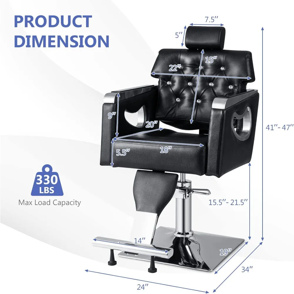 Silla de barbero, bomba hidráulica resistente, altura ajustable, reposacabezas extraíble, estación de tatuaje de maquillaje, Barbería para el hogar